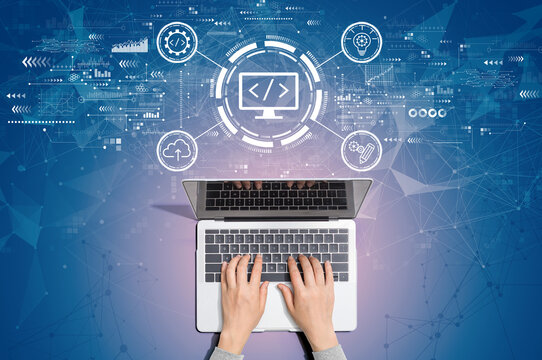 Web development concept with person using a laptop computer