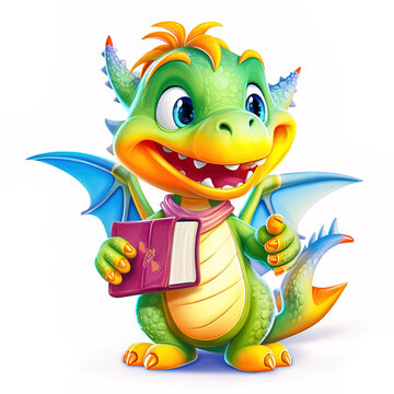 A cheerful dragon goes to school. The concept of the beginning of the school year. Generative AI