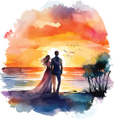 A romantic beach wedding watercolor