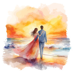 A romantic beach wedding watercolor