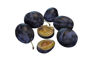 plums on a white empty background