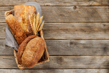 Assorted bread varieties in a basket