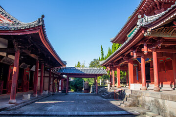 Naklejka premium Interior hall of Sofukuji Zen Temple in Nagasaki Japan, Chinese Style architectural design