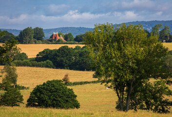 Iconic Oast houses in the Kent countryside between Penshurst and Hever south east England UK