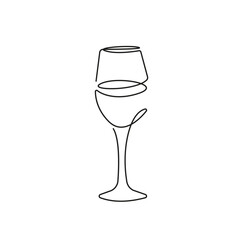 Continuous One Line Drawing of Wine Glass. Wineglass Line Art Style for Logos, Business Cards, Banners. Black and White Minimalist Vector illustration 