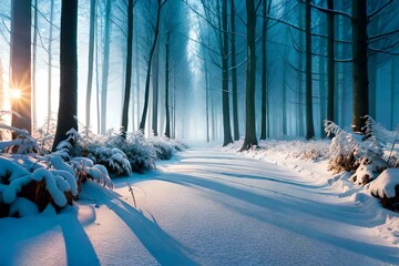 winter forest in the evening