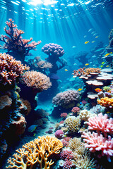 Obraz premium Secret ocean underwater world teeming with colorful coral reefs