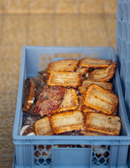 a box full of baked goods at a bakery