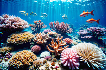 Fototapeta na wymiar Secret ocean underwater world teeming with colorful coral reefs