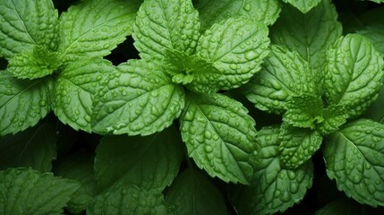 Macro of fresh mint leaves, background of nature. Created with Generative Ai technology.