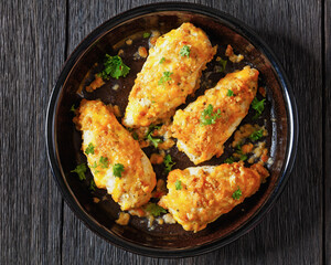 baked chicken breasts under cracker cheese crust