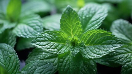 Fototapeta na wymiar Macro of fresh mint leaves, background of nature. Created with Generative Ai technology.