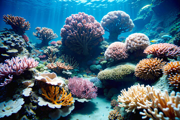 Obraz premium Secret ocean underwater world teeming with colorful coral reefs