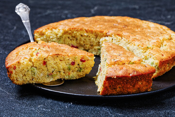 Red pepper Cheddar Celery Cornbread, top view