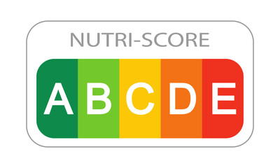 Nutri Score label with classification A, B, C, D, E letters on white background. Nutritional quality of foods sticker used in Europe products rating system. Vector flat illustration