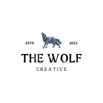 vector wolf vintage logo design vector illustration