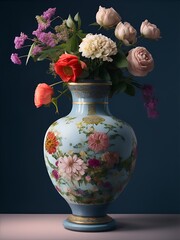 A beautiful vase of flowers on a table. Illustration generated ai