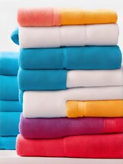 A stack of colorful folded  washed towels. Illustration generated ai