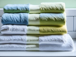 A stack of laundered towels. Illustration generated ai