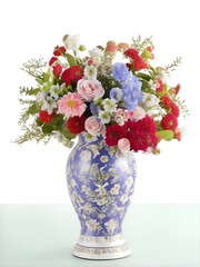A beautiful vase of flowers on a white background. Illustration generated ai