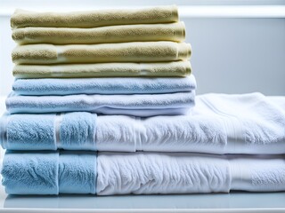 A stacks of laundered towels. Illustration generated ai