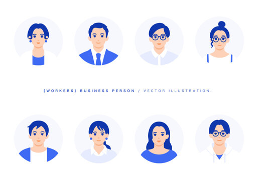 若い男女のアイコン。働く男女のベクターイラスト素材。