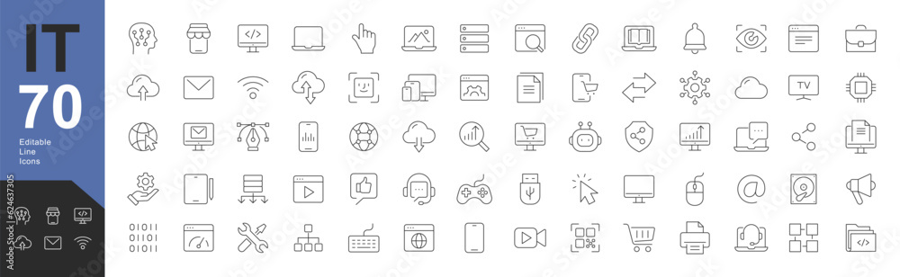 Wall mural information technology line editable icons set. vector illustration in modern thin line style of int
