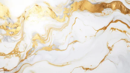 Poster Luxury white and metallic gold abstract marble background. Generative AI © theupperclouds