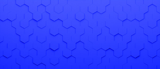 Hexagonal background with dark blue hexagons, abstract futuristic geometric backdrop or wallpaper with copy space for text