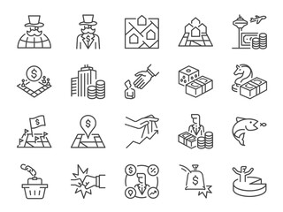 Monopoly icon set. It included Antitrust, wealth, rich, asset, and more icons. Editable Vector Stroke.
