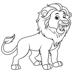 Lion cartoon roaring  line art