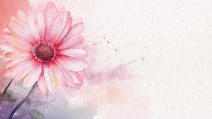 Abstract Floral Pink Gerbera Flower Watercolor Background On Paper