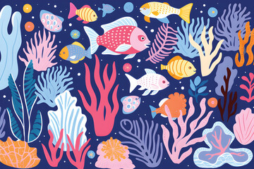 Naklejka premium seamless underwater cartoon vector illustration.GenerativeAI.