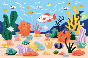 seamless underwater cartoon vector illustration.GenerativeAI.