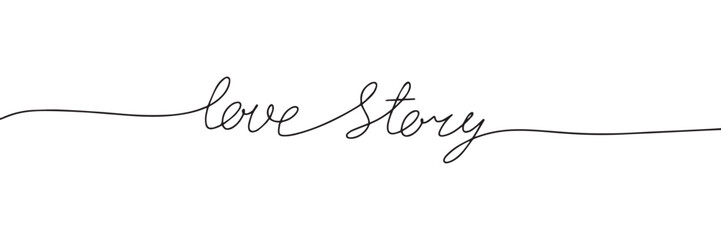 Love story words - continuous one line with word. Minimalistic drawing of phrase. Vector illustration.