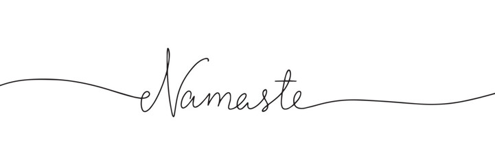 Namaste word - continuous one line with word. Minimalistic drawing of phrase. Vector illustration.