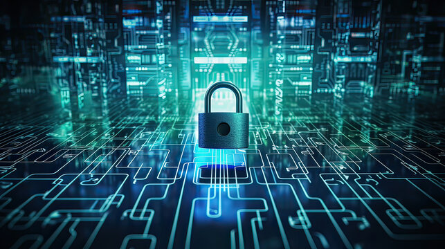 cybersecurity measures and concepts, such as encryption, firewalls, or biometric authentication, to highlight the importance of online security. AI generative