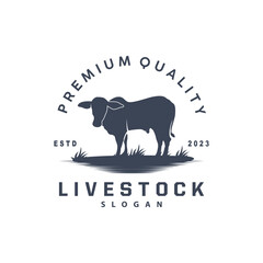 Livestock Logo, Fram Garden Design, Cow Logo Vector Badge Longhorn Bull Cattle Vintage Label Template