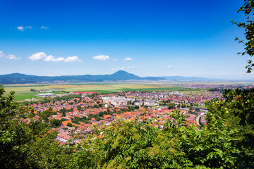 Obraz premium Aerial panoramic view in the city Rasnov of Romania