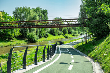 New cyclist paths built in the modern city for ecological bicycle transport, Sibiu, Romania