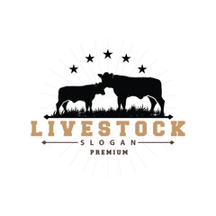 Livestock Logo, Fram Garden Design, Cow Logo Vector Badge Longhorn Bull Cattle Vintage Label Template