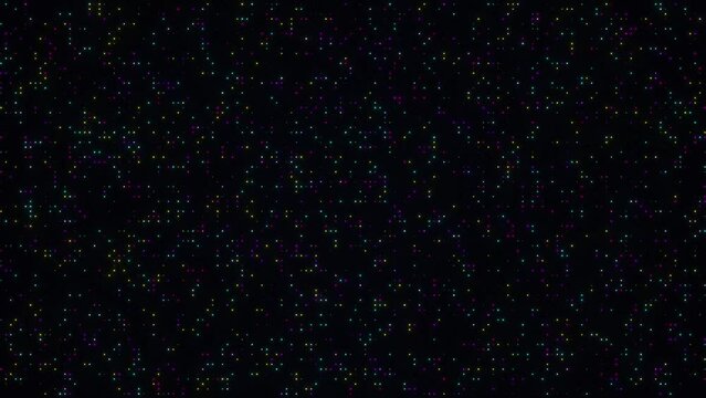 Color cyber floating dots background loop. Network slow flowing pixels concept seamless backdrop. Abstract data grid creative design surface. Glowing ambient digital code space.