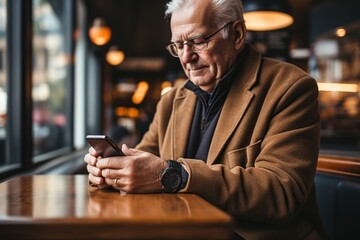Pensioner using a smart phone. Generative AI