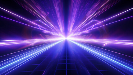 Neon light speed tunnel background. Generative AI
