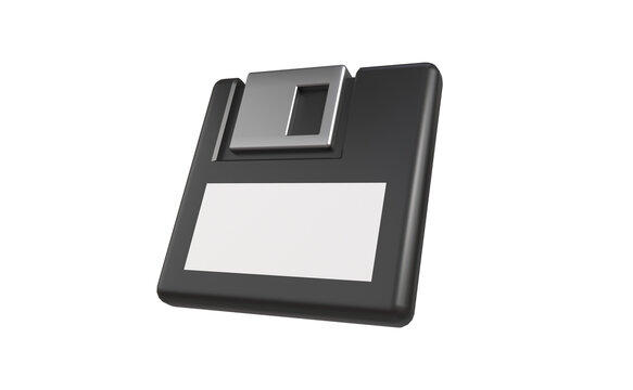 A three-dimensional 3.5-inch floppy disk icon on a transparent background for web design. The concept of data preservation. 3d rendering of a raster illustration