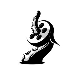 vector octopus tentacles carrying film roll, animal and cinema vector  © SaljulQutub