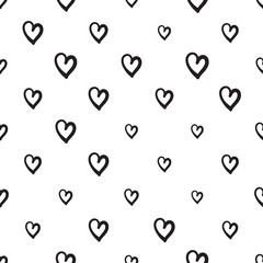 Hand Drawn Heart Seamless Pattern, Love Doodle Tile, Sketch Brush Hearts, Valentine Background