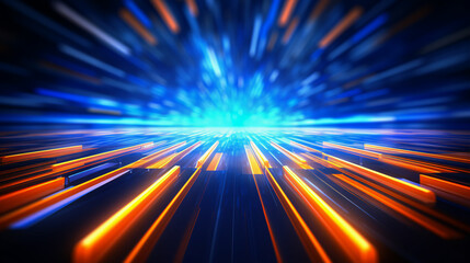 Fototapeta na wymiar abstract background of speed motion blur in dark blue and orange colors, Generative Ai