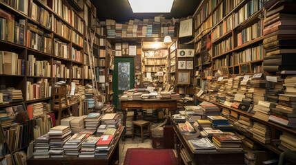 Obraz premium Bookstore with ceiling-high antique tomes and books