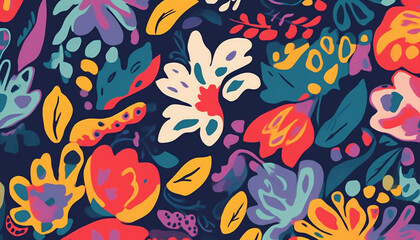 Magical abstract vibrant floral pattern, Generative AI
